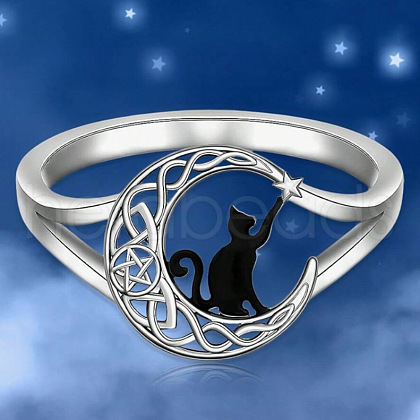 Cat Shape & Moon Alloy Finger Rings FS-WG27026-03-1