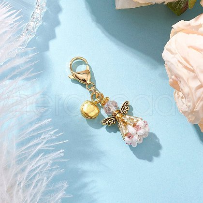 Angel Glass Beaded & Alloy Pendant Decorations HJEW-MZ00193-02-1