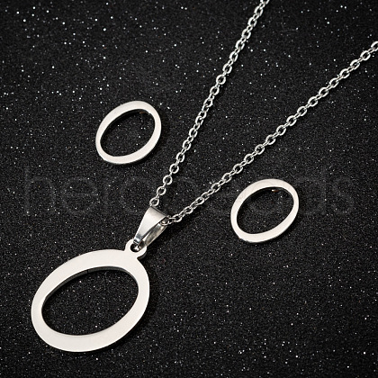 201 Stainless Steel Pendant Necklaces & Stud Earrings Sets WG00841-23-1