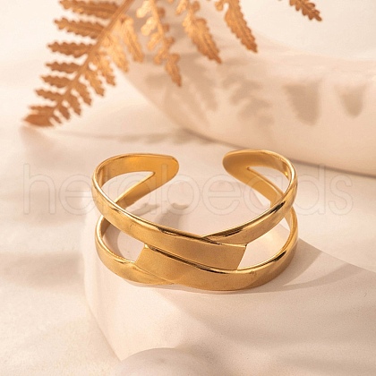 304 Stainless Steel Cuff Bangles for Women BJEW-U032-15G-1