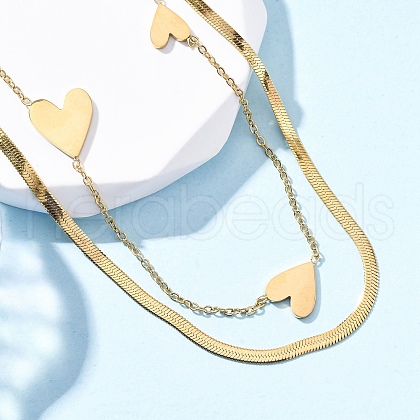304 Stainless Steel Double Layer Link Chain Necklaces NJEW-R026-01G-03-1
