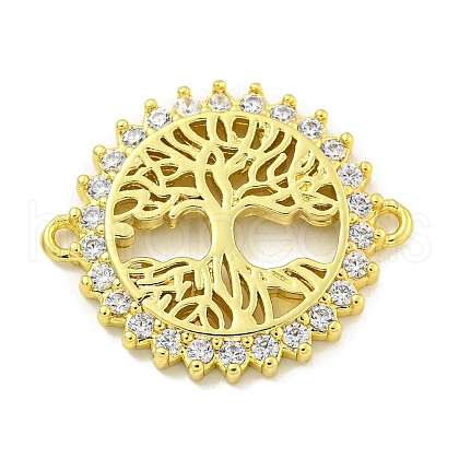 Rack Plating Brass Micro Pave Cubic Zirconia Tree of Life Links KK-B091-45G-1