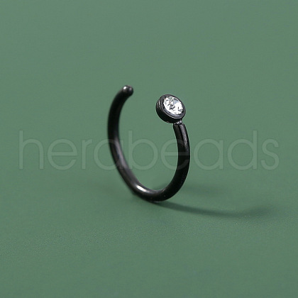 304 Stainless Steel Crystal Rhinestone Flat Round Cuff Hoop Nose Rings WG9BB1A-02-1