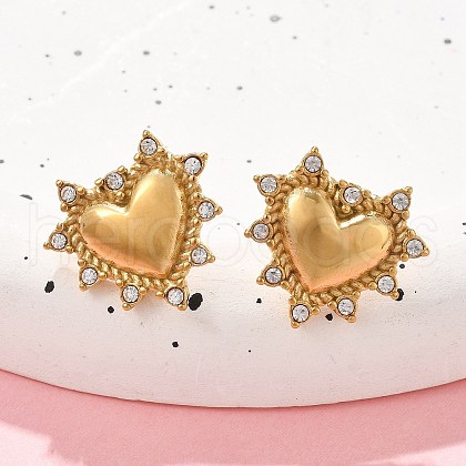 Heart 304 Stainless Steel Micro Pave Clear Cubic Zirconia Stud Earrings EJEW-V016-01G-02-1