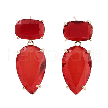 Glass Teardrop Dangle Stud Earrings EJEW-Q800-16A-KCG-1