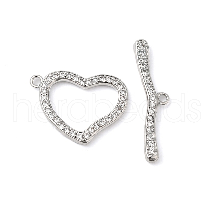 Brass Micro Pave Clear Cubic Zirconia Toggle Clasps KK-P234-79P-1