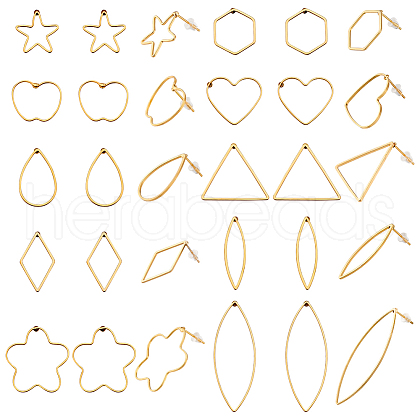   40Pcs 10 Styles Brass Hollow Geometry Stud Earrings EJEW-PH0001-30-1