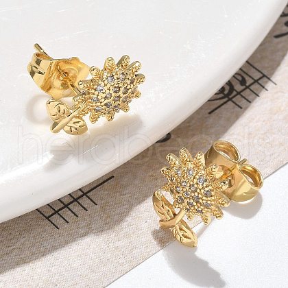 Brass Micro Pave Clear Cubic Zirconia Stud Earrings EJEW-D305-09G-1