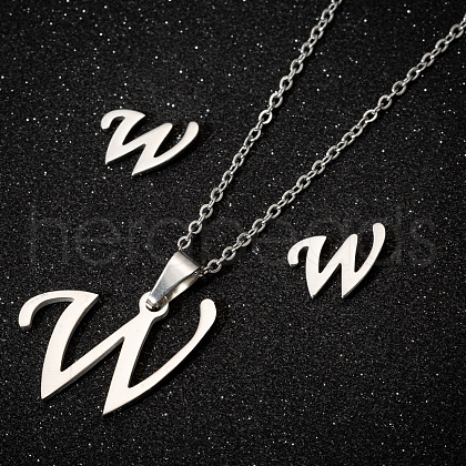 201 Stainless Steel Pendant Necklaces & Stud Earrings Sets WG00841-39-1