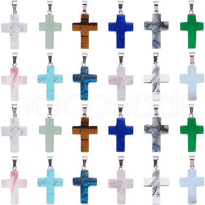 SUNNYCLUE 24Pcs 12 Styles Gemstone Pendants G-SC0003-17-1