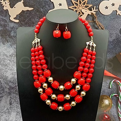 Acrylic Round Beaded Multilayer Necklaces & Dangle Earrings Sets FS-WG7ABDD-05-1