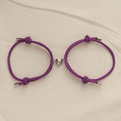 Alloy Heart-shaped Magnetic Braided Rope Bracelets for Couple Girlfriends WG59636-17-1