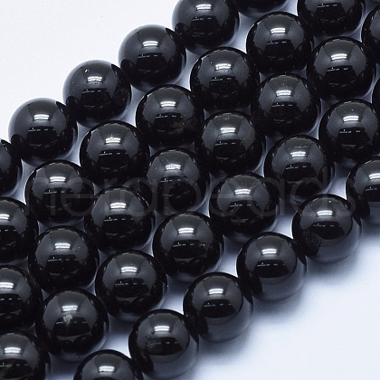 Natural Black Tourmaline Beads Strands G-E444-27-10mm-1