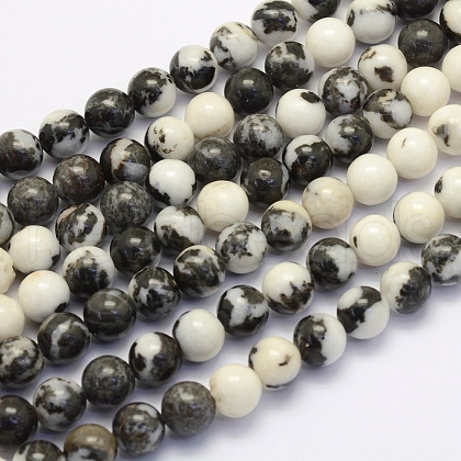 Natural Black Zebra Jasper Beads Strands G-G697-F02-6mm-1