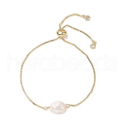 Mother's Day Jewellery Oval Natural Pearl Beaded Slider Bracelet BJEW-JB09315-02-1