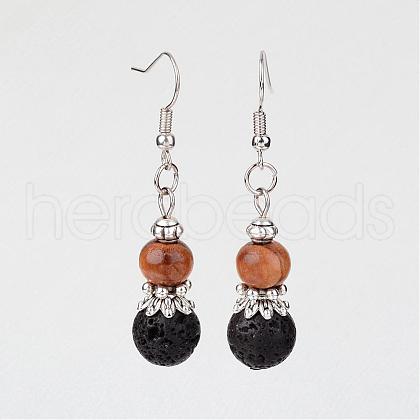 Natural Lava Rock Dangle Earrings EJEW-JE02106-01-1