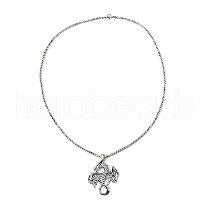 Alloy Dragon Pendant Necklace with 201 Stainless Steel Box Chains NJEW-D053-01AS-1