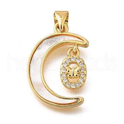 Brass Micro Pave Cubic Zirconia Shell Pendants KK-D328-09G-1