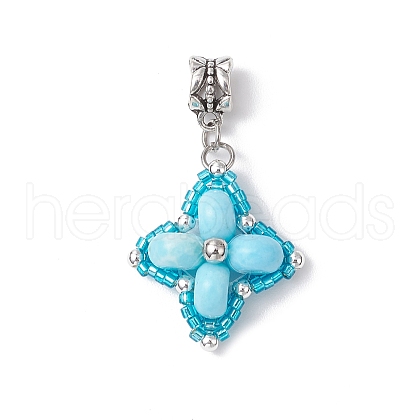 Dyed Synthetic Imperial Jasper & Glass Seed Beaded Star European Dangle Charms PALLOY-MZ00693-01-1