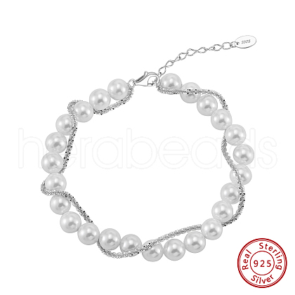 Mother's Day Jewellery Adjustable Shell Pearl Beaded Bracelets BJEW-L692-009P-1