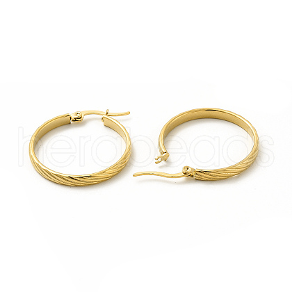 201 Stainless Steel Grooved Hoop Earrings with 304 Stainless Steel Pins for Women EJEW-M214-07B-G-1