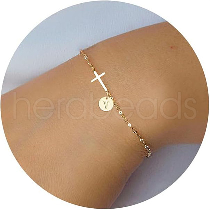 Brass Flat Round with Letter Pattern Charm Bracelets FS-WG462DF-22-1