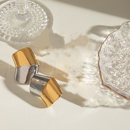 304 Stainless Steel Two Tone Square Stud Earrings EJEW-D306-06G-1