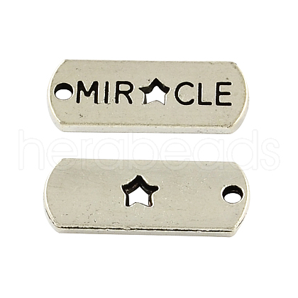 Tibetan Style Alloy Rectangle with Word Miracle Pendants TIBEP-Q043-068-RS-1