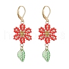 304 Stainless Steel Flower with Leaf Leverback Earrings EJEW-MZ00456-3
