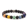 Natural Lava Rock & Mixed Stone Round Beads Stretch Bracelet BJEW-JB07469-02-1