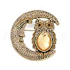 Owl with Moon Alloy Rhinestone Brooches for Backpack Clothes PALLOY-D361-19G-1