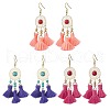 Flat Round 304 Stainless Steel Polycotton Tassel Chandelier Earrings EJEW-JE06452-2