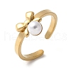 304 Stainless Steel Plastic Pearl Open Cuff Ring for Women RJEW-Z088-05G-2