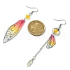 4 Set 4 Color Resin Wing with Feather Asymmetrical Earrings EJEW-TA00175-2