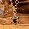 Retro Brass Pave Dyed Natural Agate Flat Round Pendant Necklaces for Women FS-WGEAC5C-03-1