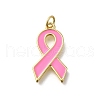 October Breast Cancer Pink Awareness Ribbon Brass Enamel Pendants KK-S517-04F-G-1