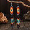 Geometric Glass Bead Tassel Dangle Earrings HM7356-1
