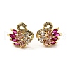 Swan Shape Rack Plating Brass Micro Pave Cubic Zirconia Stud Earrings KK-E084-42G-1