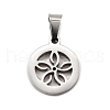 Flat Round with Flower 304 Stainless Steel Pendants STAS-M121-03P-1