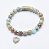 Natural Aqua Terra Jasper Stretch Charm Bracelets BJEW-E322-01B-1