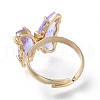 Adjustable Brass Glass Finger Rings RJEW-P148-A01-07-3