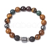 Natural Moss Agate & Lava Rock & Garnet & Tiger Eye & Non-Magnetic Synthetic Hematite Round Beads Stretch Bracelets for Men BJEW-JB11942-2