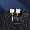 304 Stainless Steel Natural White Shell Stud Earrings EJEW-Z118-01G-2