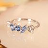 Rectangle Horse Eye Triangle Brass Micro Pave Clear & Blue Cubic Zirconia Finger Rings for Women FS-WG723F9-04-3