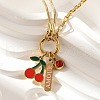 304 Stainless Steel Red Enamel and Siam Rhinestone Cherry Pendant Necklaces for Women NJEW-M091-02G-4