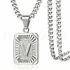 Rectangle with Letter Pattern 304 Stainless Steel Pendant Necklaces FS-WGFC766-43-1