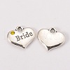 Wedding Theme Antique Silver Tone Tibetan Style Heart with Bride Rhinestone Charms TIBEP-N005-12B-1