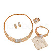 Rectangle Alloy Crystal Rhinestone Chain Necklaces & Bracelets & Stud Earrings & Rings Sets FS-WG37DB8-01-5