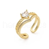 Rack Plating Brass Micro Pave Clear Cubic Zirconia Open Cuff Finger Rings for Women RJEW-M028-97G-4