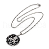 304 Stainless Steel Black Enamel Flat Round with Octopus Pendant Necklaces NJEW-K283-31P-3